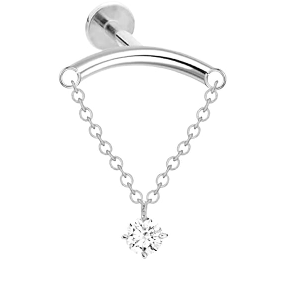 Hidden Helix Earring Dangle Stud, Stainless Steel Cartilage Piercing Jewelry, Hypoallergenic Barbell with Cubic Zirconia, Chain Dangle Design for Women