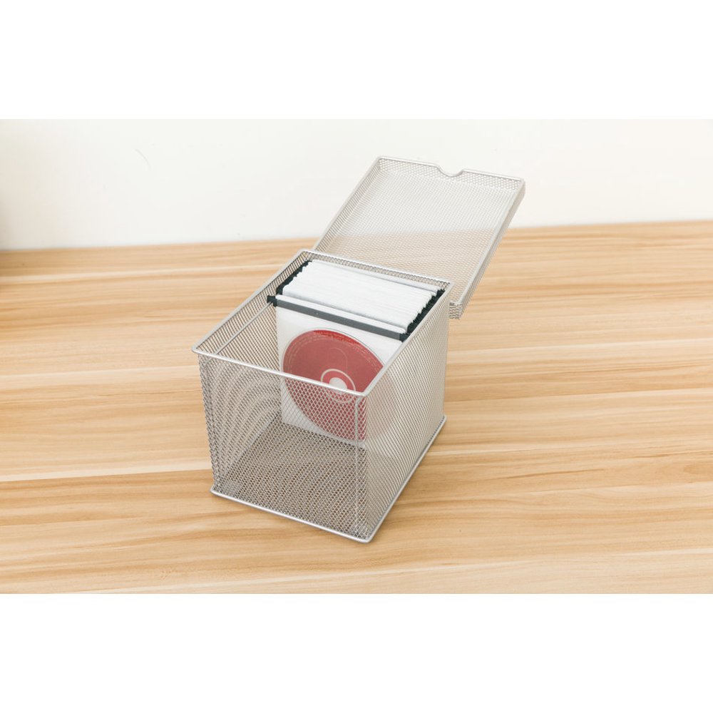 Pro Space DVD Storage Box Metal Mesh Desktop Organizer with Lid, Silver
