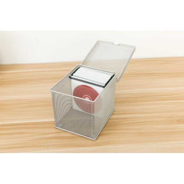 Pro Space Dvd Storage Box Metal Mesh Desktop Organizer With Lid Silver Walmart Com Walmart Com