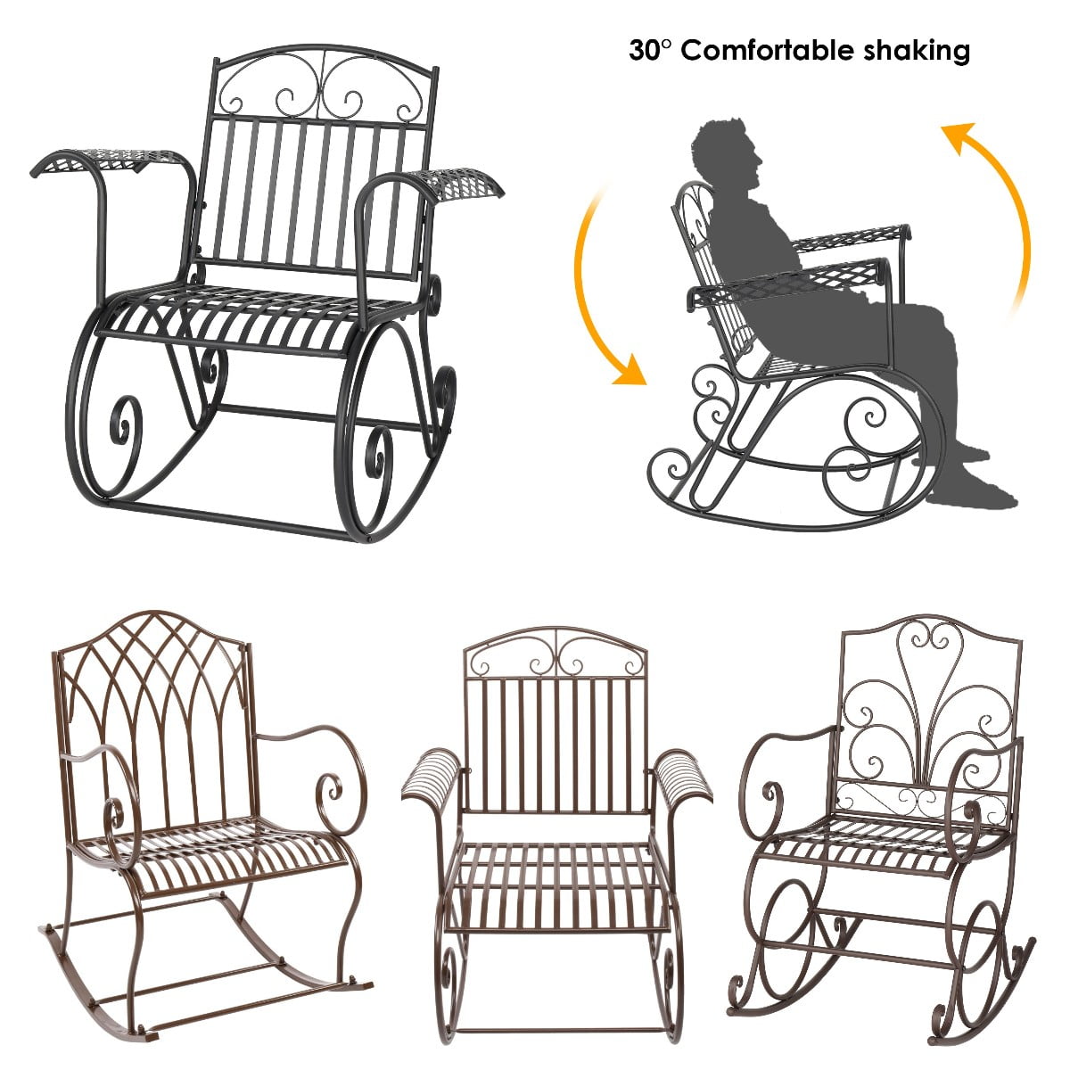 Goorabbit Outdoor Rocking Chairs,Heavy Duty Patio Wrought Iron Rocking ...