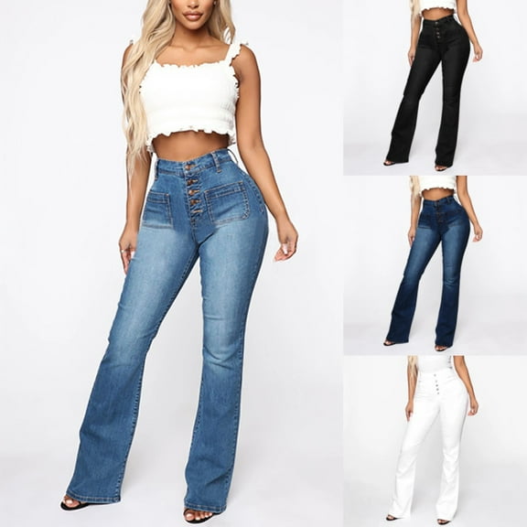 Women's Mid Rise Flare Jeans Stretch Denim Pants with a Slimming Fit Through the Hip and Thigh