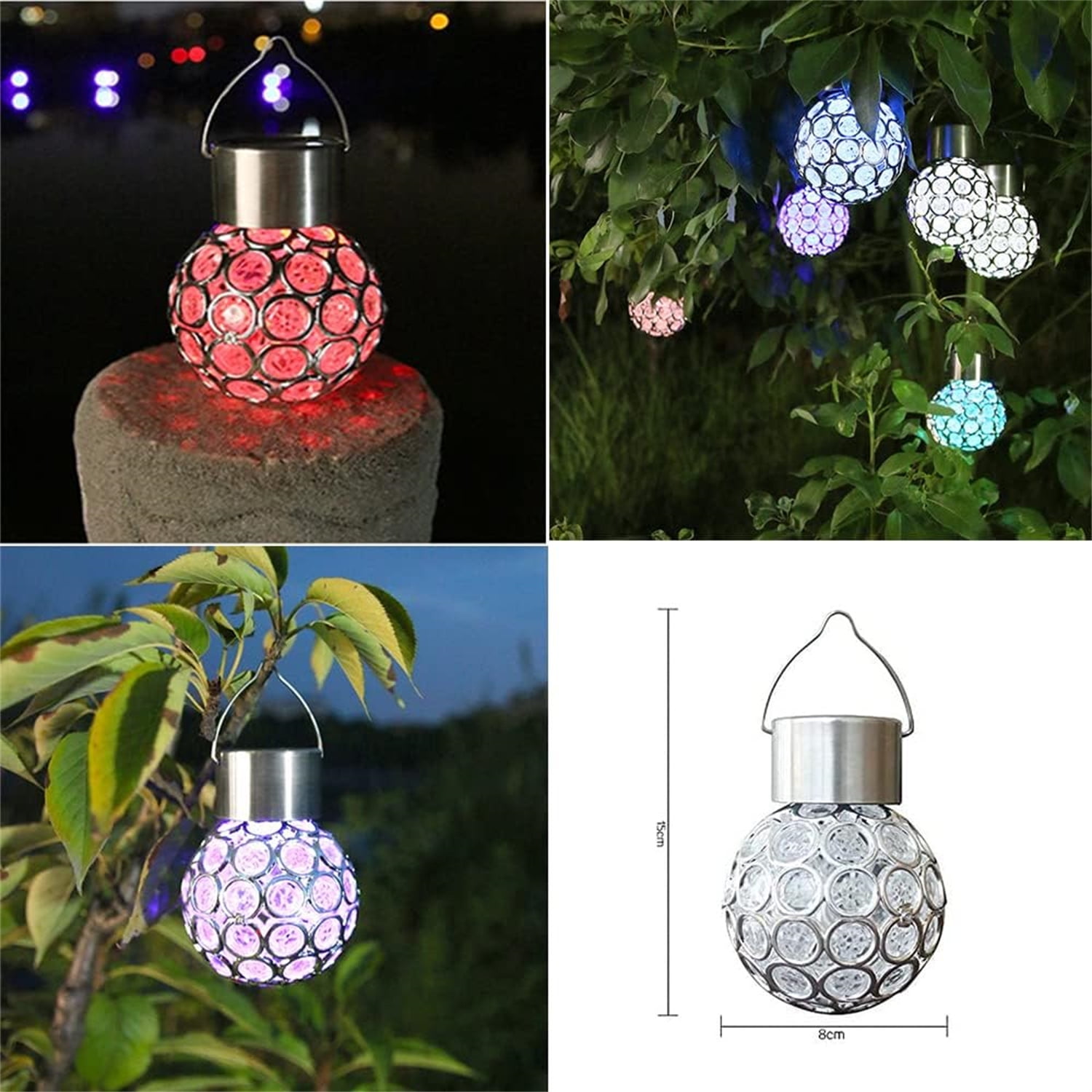 Bexikou 4 Pack Hanging Solar Lights Outdoor, Decorative Ball Lights Waterproof Solar Lanterns with Handle for Garden, Walkway, Tree, or Holiday Decoration - Color Changing
