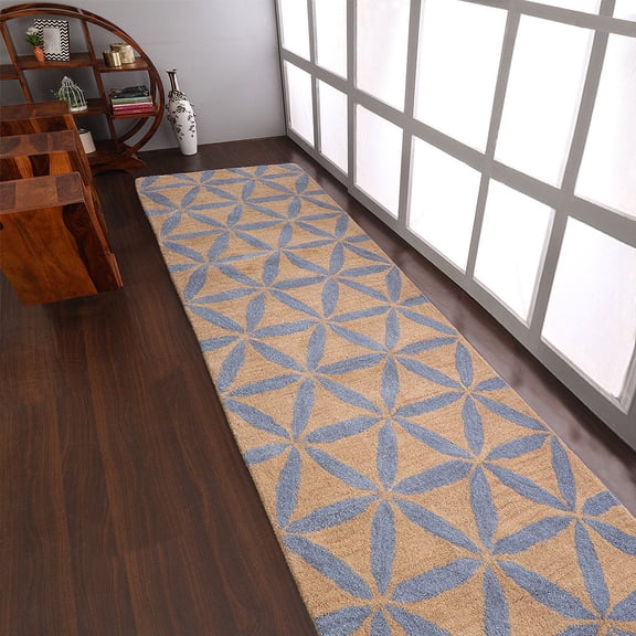 Rugsotic Carpets Hand Tufted Wool Eco-Friendly 2'6''x8' Area Rugs Runner Gold Blue Contemporary Modern High Pile Thick Handmade Anti Skid Indoor Rug for Living Room, Bedroom K00723