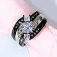 thumbnail image 4 of Women's Wedding Ring Sets Black Gold Plated Three Stone 1.5CT Square AAA CZ Ring for Women, 4 of 7