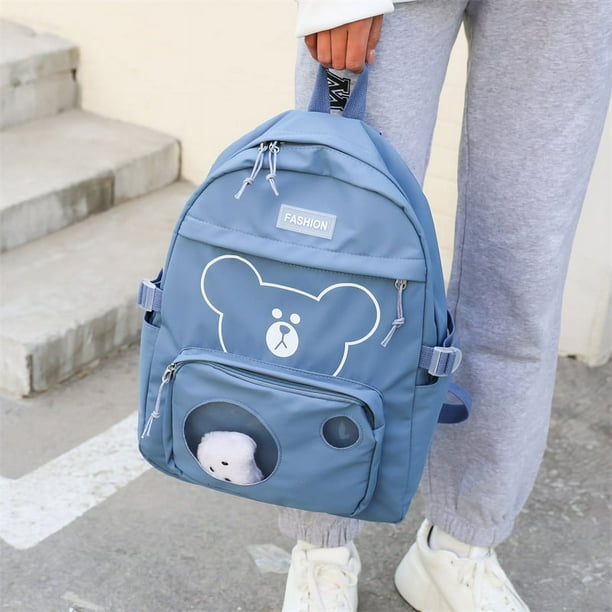 Mochila para niños Mochila grande para estudiantes Mochila de moda con cremallera de animal lindo (azul)