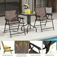 thumbnail image 5 of YSNW 3 Pieces Patio Dining Set with Round Glass Table, Folding Chairs, Outdoor Chairs Table Set with Umbrella Hole for Garden Poolside Backyard, 5 of 7