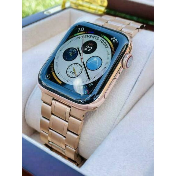 Custom 24K Rose Gold 44MM iWatch SERIES 6 Stainless Steel Rose Gold Link Ba
