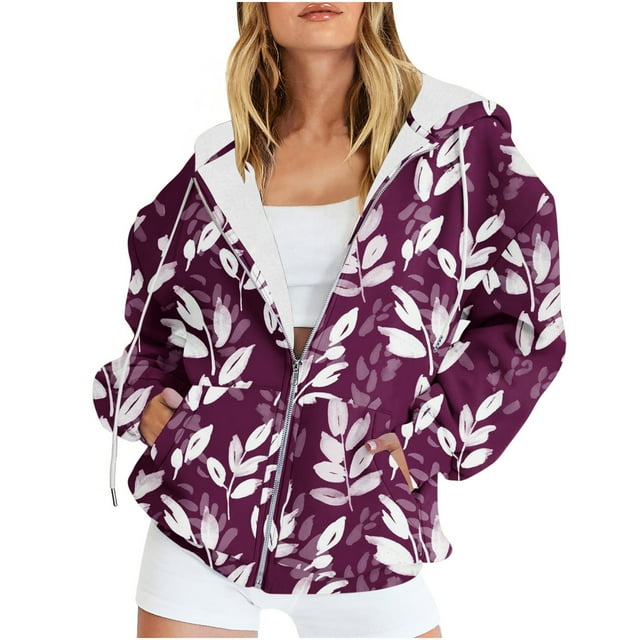 Fermeture à Glissière Chandails à Capuche pour Femmes 50 % de Rabais en Liquidation Mode Blouse Imprimée Manches Longues Hauts Chandail Poches à Capuche