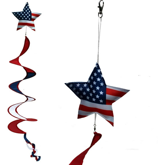 U.S.A. Patriotic Wind Spinner Decoration - 6" x 40" Long, Veteran's Day, 4th of July, American Flag Star, Porch Wind Twirler, Memorial Day
