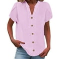 thumbnail image 2 of Pink Womens Tops Women's Petal Sleeve Cotton Linen Casual Summer Shirt Shirts for Women, 2 of 6