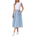 thumbnail image 2 of INSPIRE CHIC Denim Maxi Skirt for Women Back to School Elastic Waist Casual A Line Long Jean Skirts M Light Blue, 2 of 6