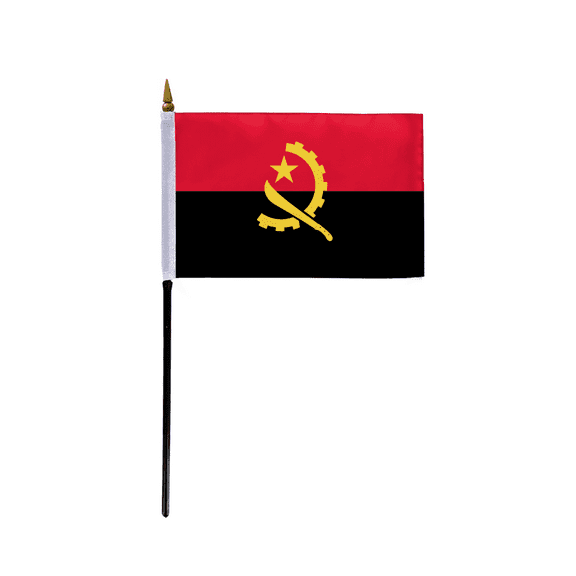 AGAS Small Angola Flag 4x6 inch mounted onto 11 inch Plastic Pole Polyester Fabric Stitched Edges Angola Desk Flags
