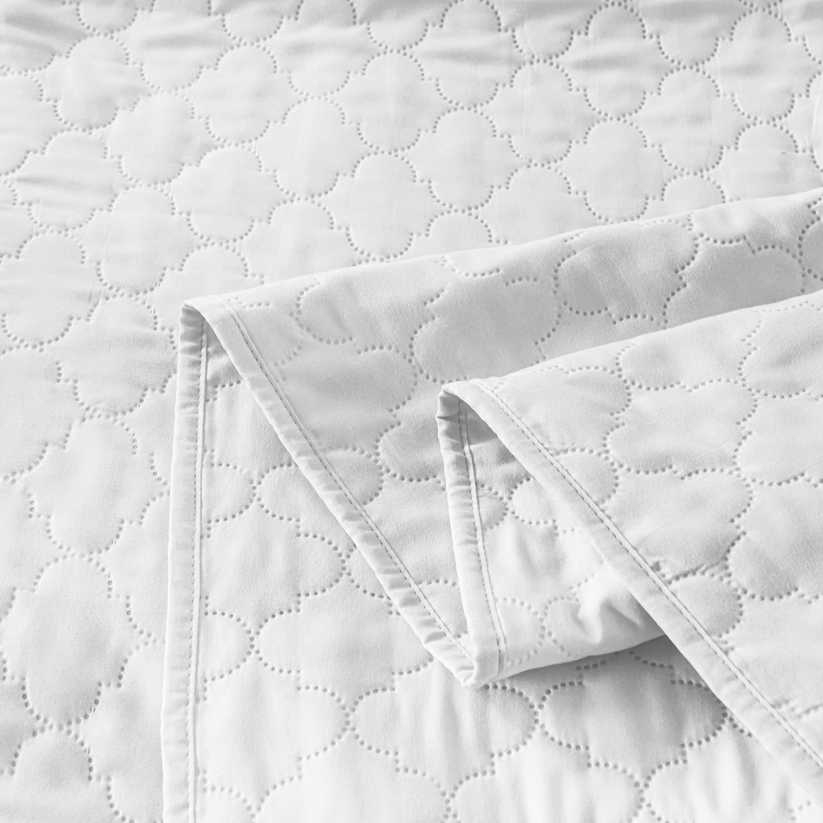 Greagle Ultrasonic Reversible King Size Quilt Set, White Velvet, Soft & Warm, 3-Piece Bedding Set