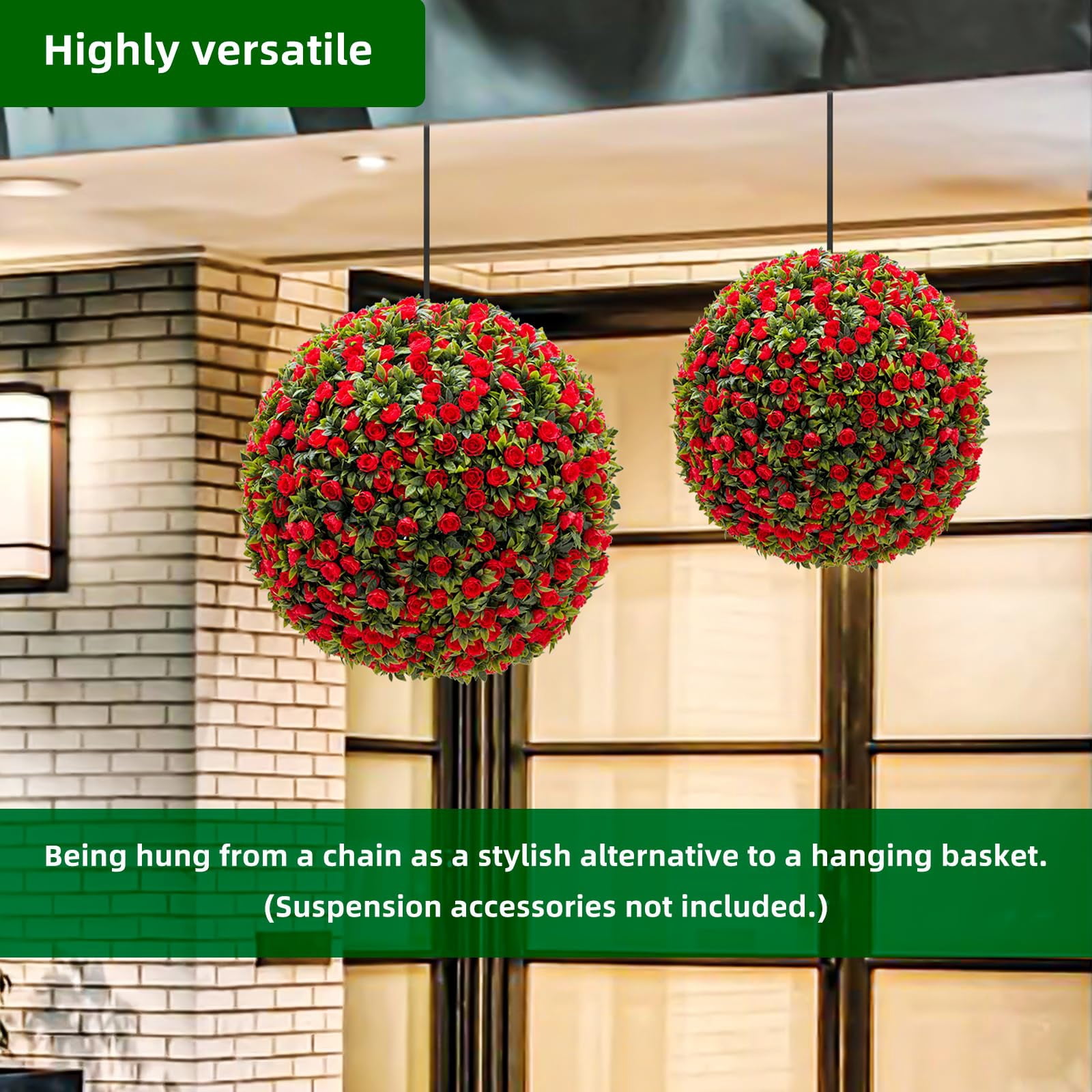 2 PCS 15/17/21 inch Artificial Plant Topiary Ball,Flower Topiary Ball Decorative Balls for Backyard,Balcony,Garden,Wedding and Home Décor