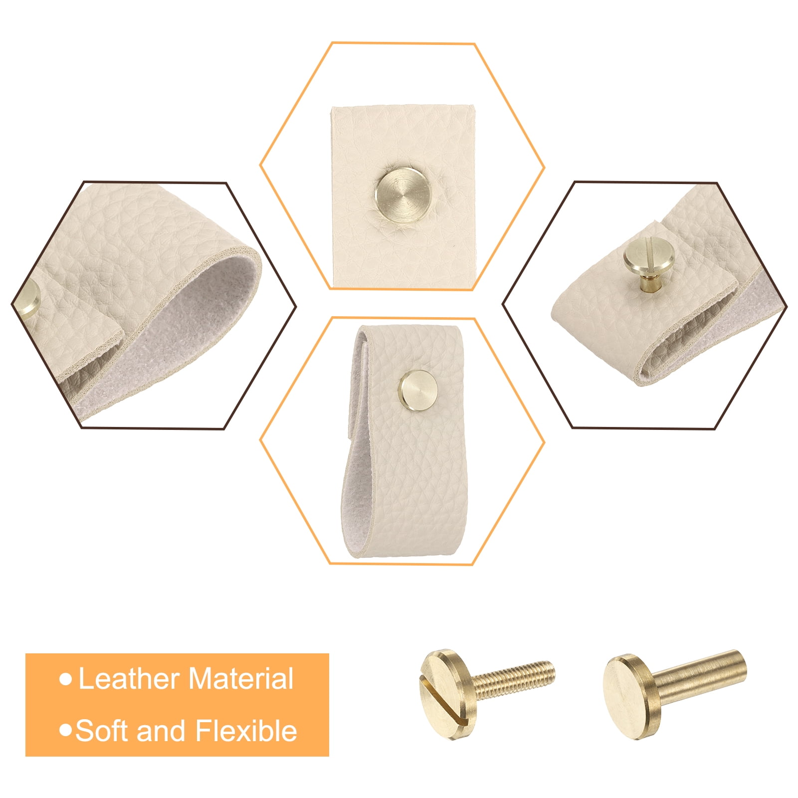 Unique Bargains Leather Drawer Pulls Replacement of Traditional Knobs Khaki