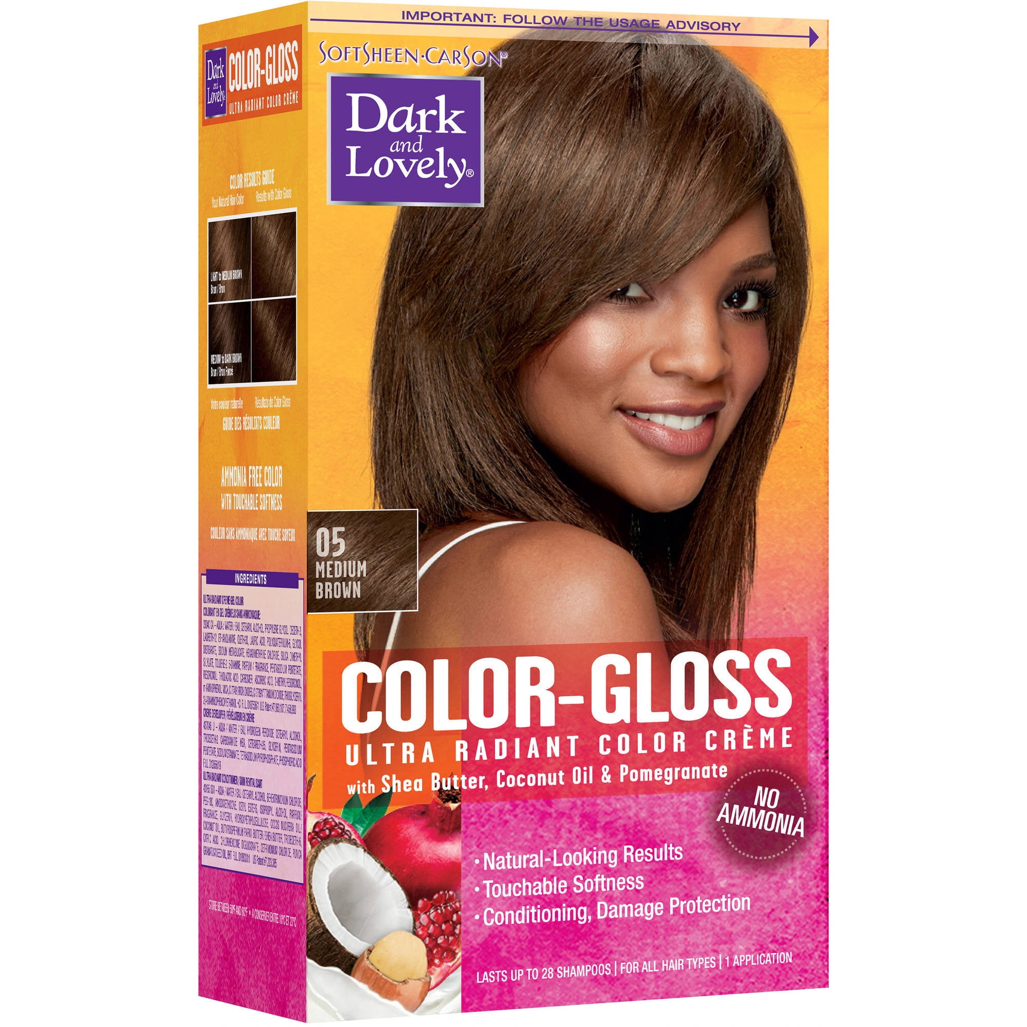SoftSheen-Carson Dark and Lovely Color-Gloss Ultra Radiant Hair Color Creme, Ammonia Free Hair Dye, with Coconut Oil and Argan Oil