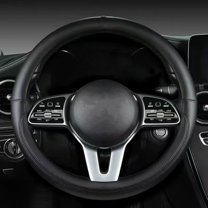 Universal 15 Inches Nappa Leather Steering Wheel Cover, Fashionable Sporty Style, Black