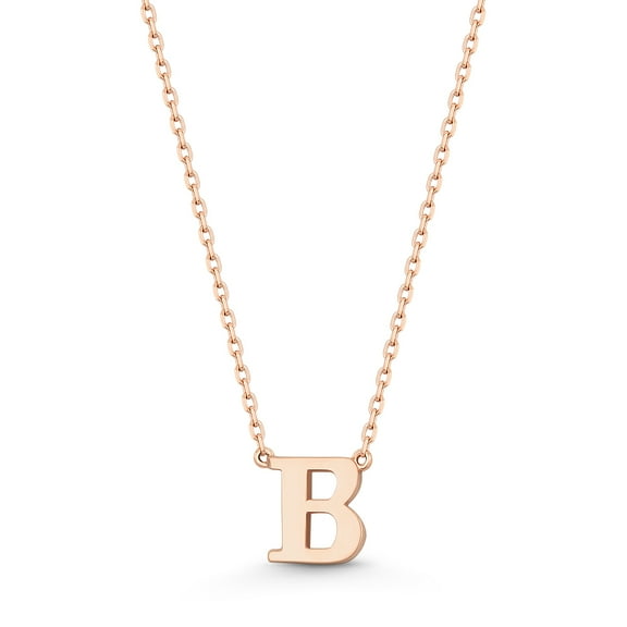 Small Initial Letter "B" Pendant & Chain Necklace in Solid 14k Rose, White, & Yellow Gold