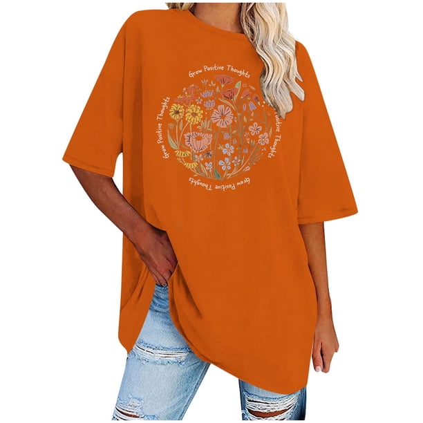 Camisetas de Manga Corta para las Mujeres Impreso Cuello Redondo Suelto Camiseta, Casual Cuatro Estaciones Blusa para el Hogar