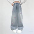 thumbnail image 2 of Lovzfmll Girl's Jeans, Star Print Wide Leg Elastic Waist, Casual Loose Fit Pants for Little Girls 9-10 Years, 2 of 7