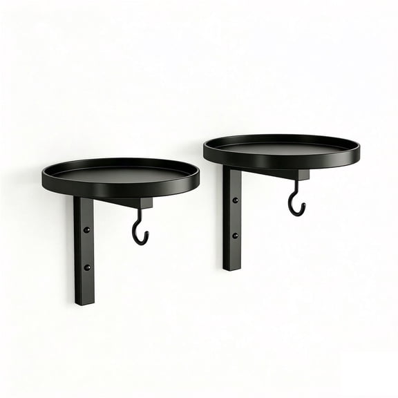 ZORVINEX 2 Pack Metal Wall Mount Bird Bath Feeder Tray - Durable Iron Drinking Bowl with Hook for Birds, Ideal Outdoor Garden Decor Black