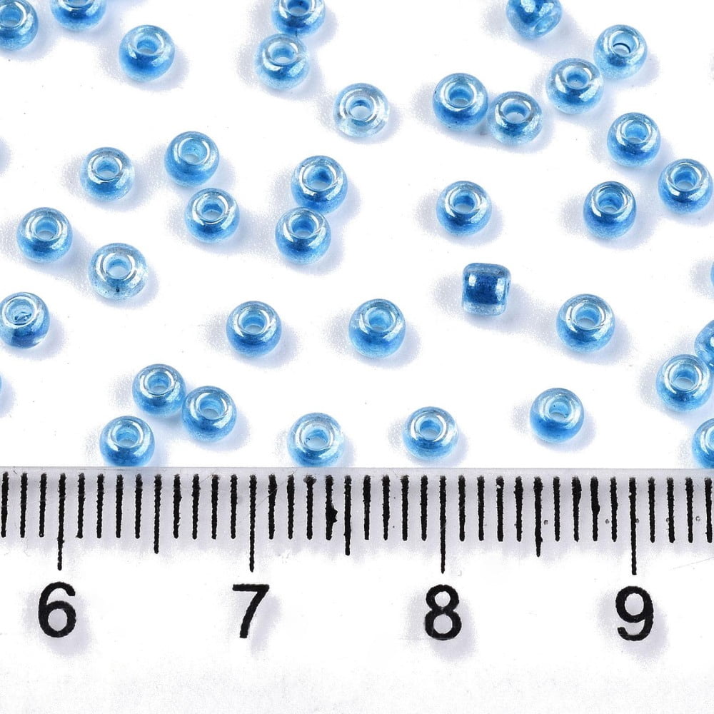 8/0 Glass Seed Beads Transparent Inside Colours Luster Round Hole Round Dodger Blue 8/0 3~4x2~3mm Hole: 0.8mm about 15000pcs/bag