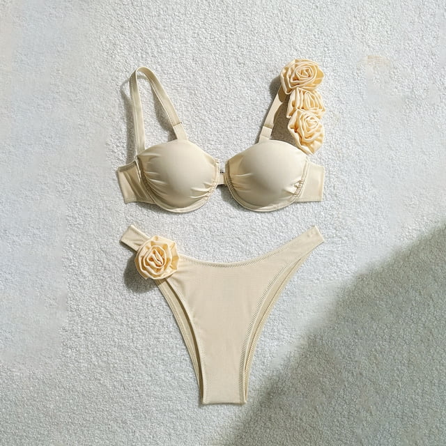Mareep Ladies Swimsuits S,M,LLadies' Sexy Solid Color Steel Bikini Flower Vacation Beach Swimsuit Set