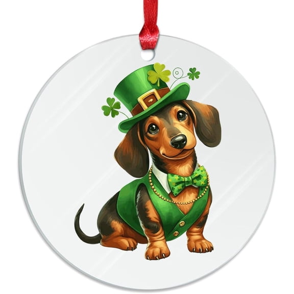 AatoeaX Dachshund St. Patrick’s Ornament: Dressed - Up Pup, Transparent Acrylic, Hanging Keepsake for Pet Enthusiasts, Holiday Gifts & Home Decor