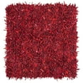 thumbnail image 6 of SAFAVIEH Leather Shag Dimitri Solid Area Rug, Red, 5' x 5' Square, 6 of 7
