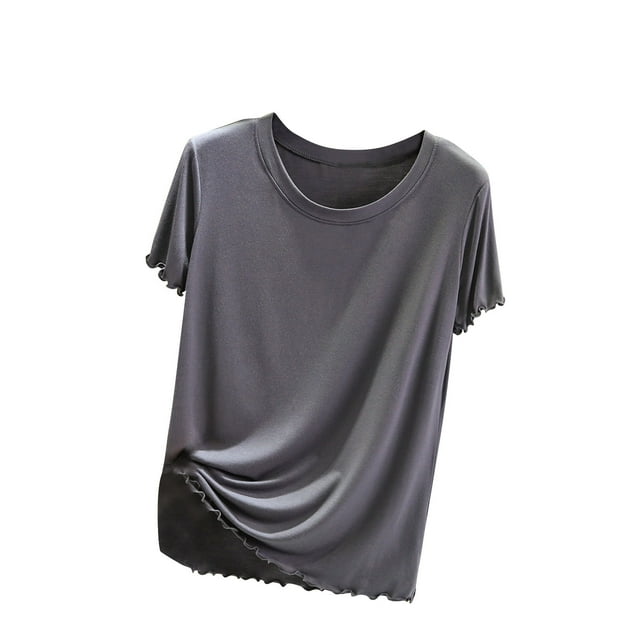 Posijego T-Shirts de Sommeil Ultra Doux pour Femmes, Manches Courtes, Col Ras du Cou, Hauts de Pyjama, Couleur Unie, T-Shirts de Base Tee