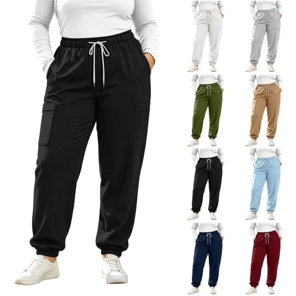 Tsivenald Womens Cargo Jogger Sweatpants High Waisted Drawstring Pants with Pockets Elastic Waist Casual Lounge Athletic Sweat Pants