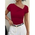 thumbnail image 5 of PRETTYGARDEN Women's Summer Asymmetrical Y2K Tops Trendy Ribbed Short Sleeve Fitted Tee Shirts Spring Fashion Clothing, 5 of 6