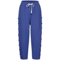 thumbnail image 4 of Pantalones capri ligeros de lino liso con cinturón y botones laterales para mujer - Pantalones cortos informales de cintura alta, 4 of 5