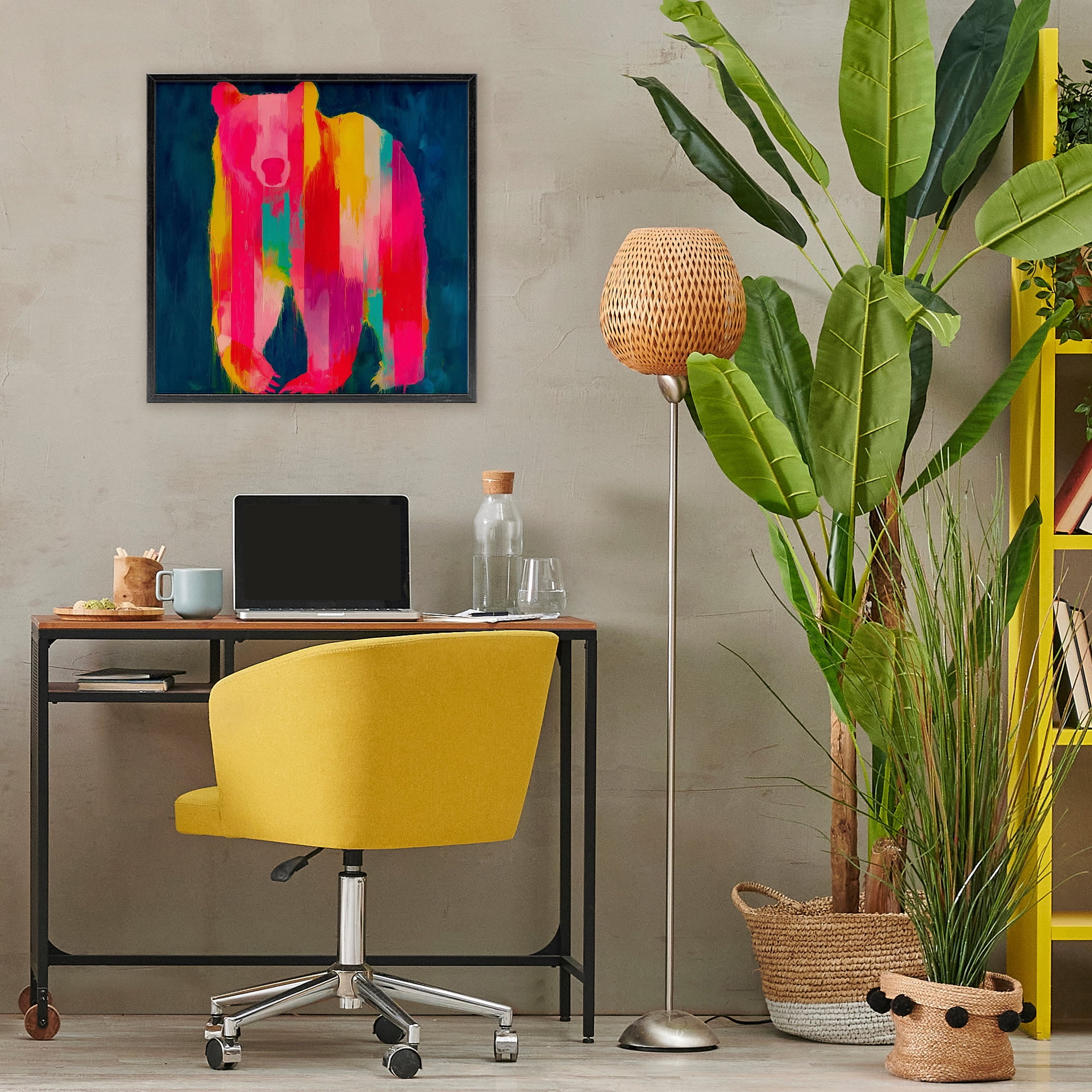 Stupell Industries Pink & Yellow Bear Standing Tall Black Framed Giclee Art, design by Chromatic Storm Studio