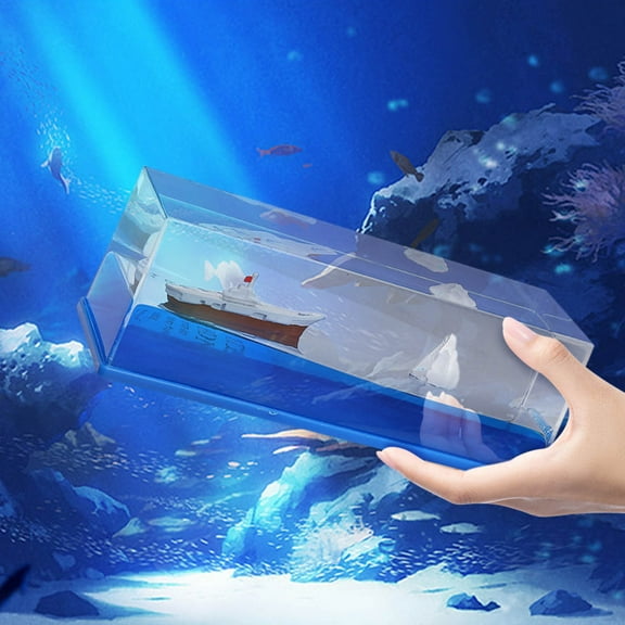 CxhicLuv Ship Fluid Drift Bottle, Unsinkable Ship Model in a Box, Floating Ship and Iceberg Liquid Drift Bottle for Stress Relief, Ideal for Christmas Gifts and Home Décor