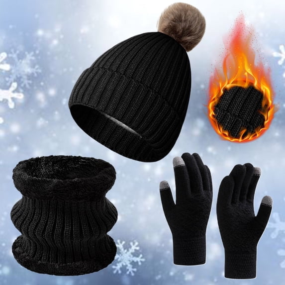 HNMKIU Unisex Knitted -Lined Winter Accessory Set with Scarf and for Cold Weather Black - One Size