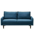 thumbnail image 2 of Hybition Velvet Sofa Modern Couch with Wooden Legs for Living Room-Prussian Blue, 2 of 10