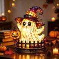 thumbnail image 5 of MYUNNIL Halloween Witch Ghost Night Light Stain Glass Wizard Hat USB Powered LED Lamp, Pumpkin Lantern 11.81 Inch, 5 of 8