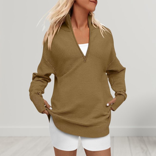 Jersey de punto con media cremallera para mujer con orificio para el pulgar Suéteres de moda para otoño prendas de vestir