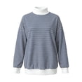 thumbnail image 4 of Unir Women's Color Block Neck Layering Sweatshirt Horizontal Stripe Oversized Rib Long Sleeve Casual Pullover Top 1PC S-XL Plus Size Friendly, 4 of 5