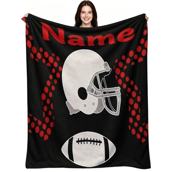 Custom Name American Football Flannel Throw Blanket, Soft Cozy Warm Personalized Sports Blanket for Couch Bed Sofa Dorm Living Room, Decorative Gift for Football Fans