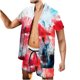 thumbnail image 1 of Conjunto casual de blusa y pantalones de playa de manga corta con estampado de botones para hombre Pompotops  oipoqjl36112, 1 of 5
