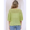 thumbnail image 4 of DARING DIVA Women's Crochet Hollow Out Knit Half Sleeve Top M Mustard Green, 4 of 6