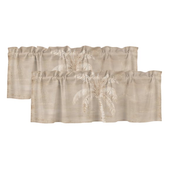 Vintage Palm Tree Valances for Window 2 Pack, Farmhouse Distressed Beige Plant Window Valance Curtains for Kitchen, Rod Pocket Short Curtains for Bathroom Bedroom Decor, 60" x 18"