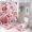 Color-2, variant on Red Floral Sketch Pattern Shower Curtain Set 4PCs with Hooks Waterproof Bathroom Toilet Mat Lid Decor