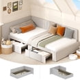 thumbnail image 1 of Twin daybed with headboard, Corner Bed Frame with Bed Rails, Velvet Upholstered Sofa Bed with Guardrail for Bedroom, Adjustable Installation, Wooden Slats Support, Grey, 1 of 8