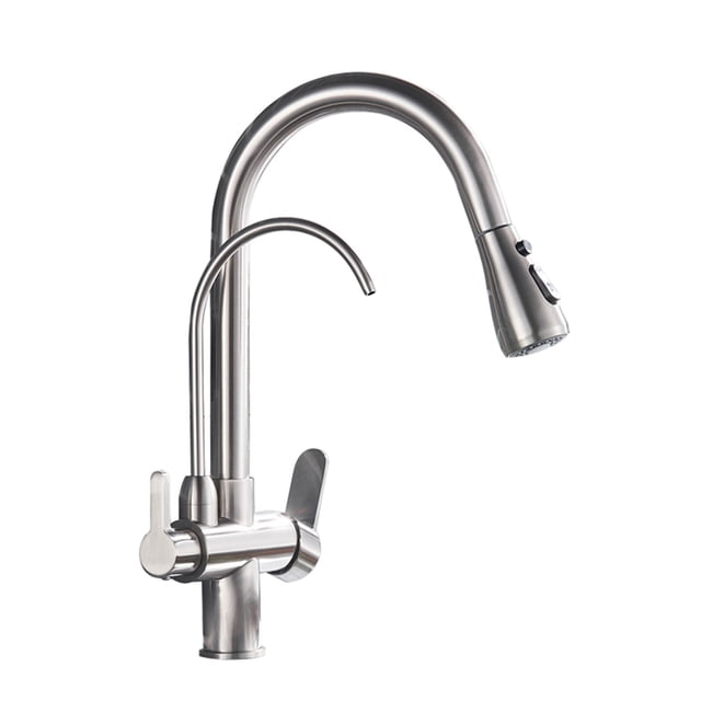 Filter Kitchen Faucet Brushed Nickel Brass Kitchen Faucet With Pure Water Pull Out Style Kitchen Faucet Rotatble Hot Cold Crane ,Effortless Installation