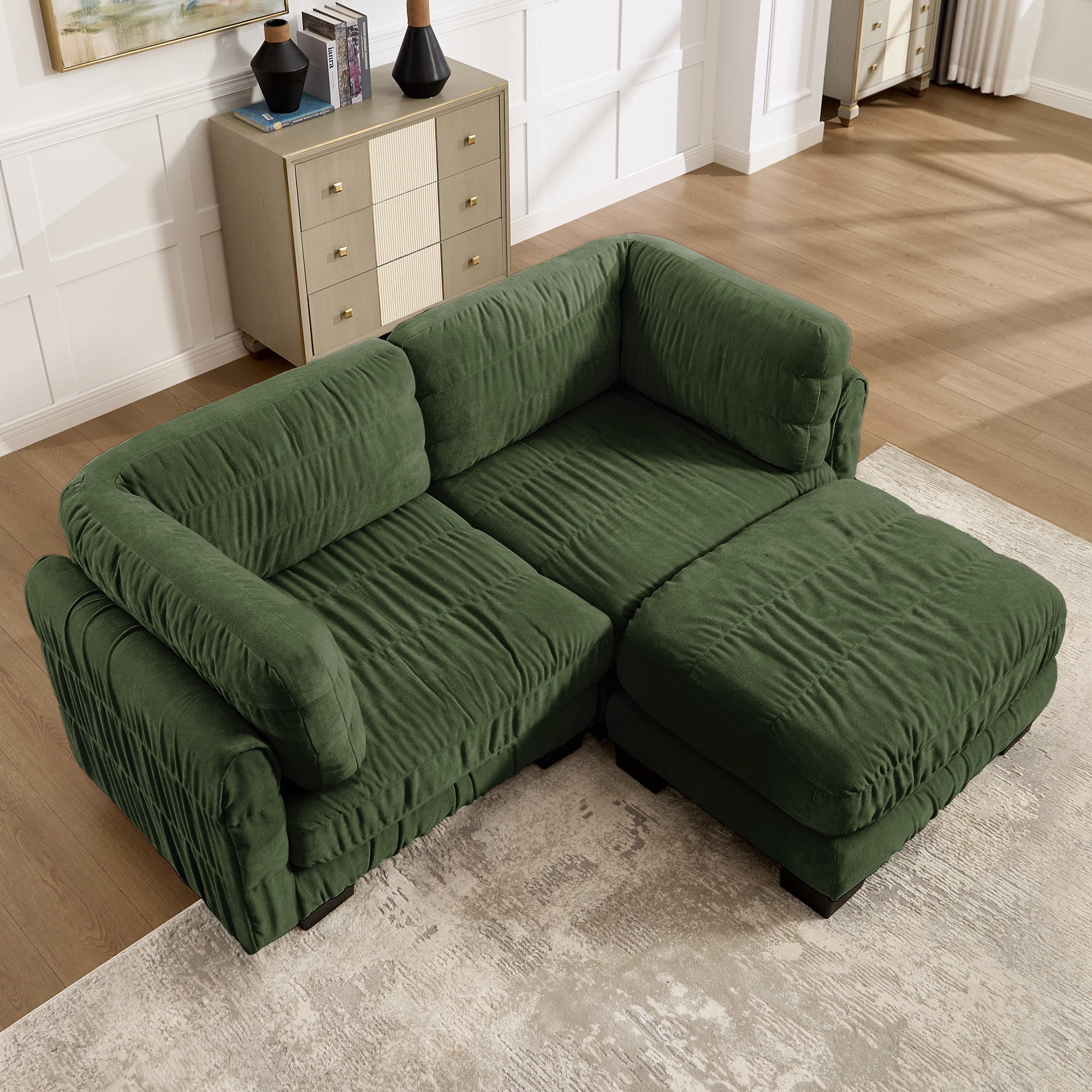78" 2 Seat Chenille Modular Sectional Sofa with Movable Ottoman and L Shape Back Cushions,Easy Assembly