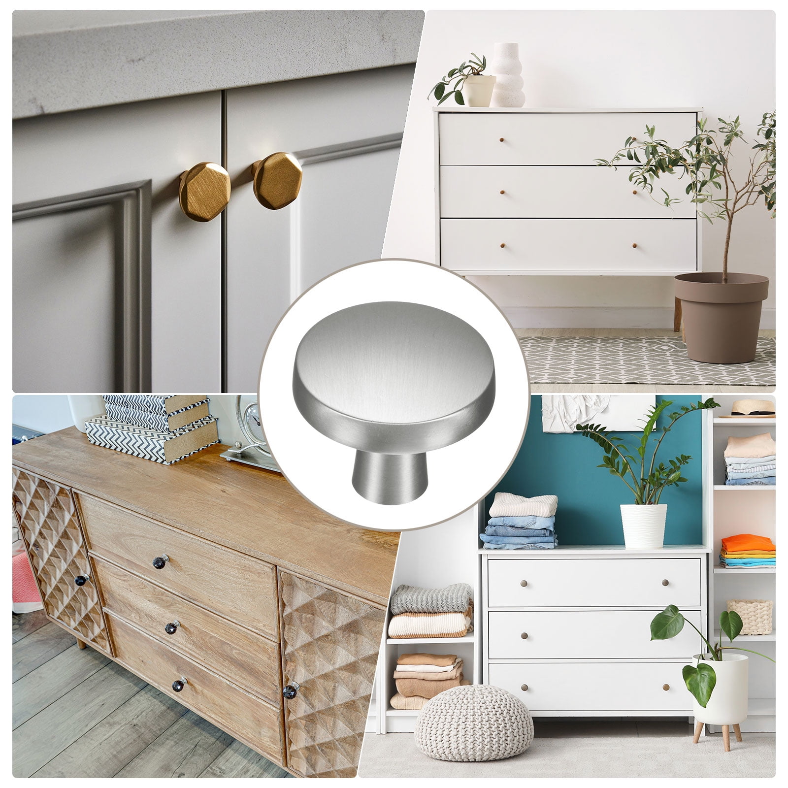 Uxcell 6-Pack Brushed Satin Cabinet Knobs, 1-1/5" Round Modern Zinc Alloy Knobs Handles [Matte Silver]