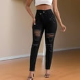 thumbnail image 2 of MIXUE Jeans For Women Solid Color Skinny Ripped Stretch Distressed Denim Pants Trousers Activewear,Black,M, 2 of 8